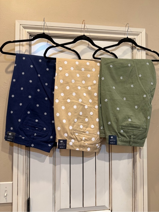 J. Crew Factory Pants - 3 pairs of J. Crew Navy, Tan & Olive Polka Dot and Star Print Straight-Leg Pants